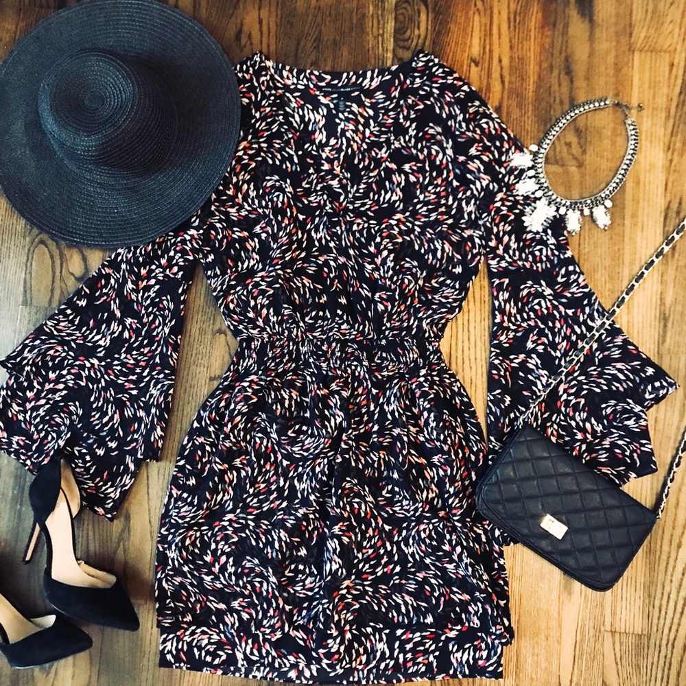 WHBM Bell sleeve, boho crepe dress.